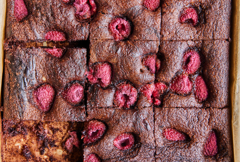Chocolate and raspberry olive oil brownies