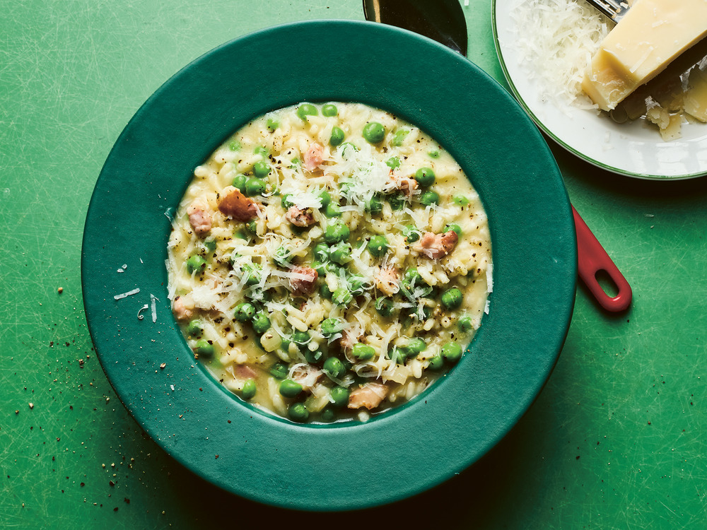 Pea and pancetta risotto